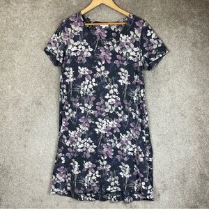 J Jill Dress Womens Medium Gray Floral Short Sleeve Stretch Knee Length- 4204